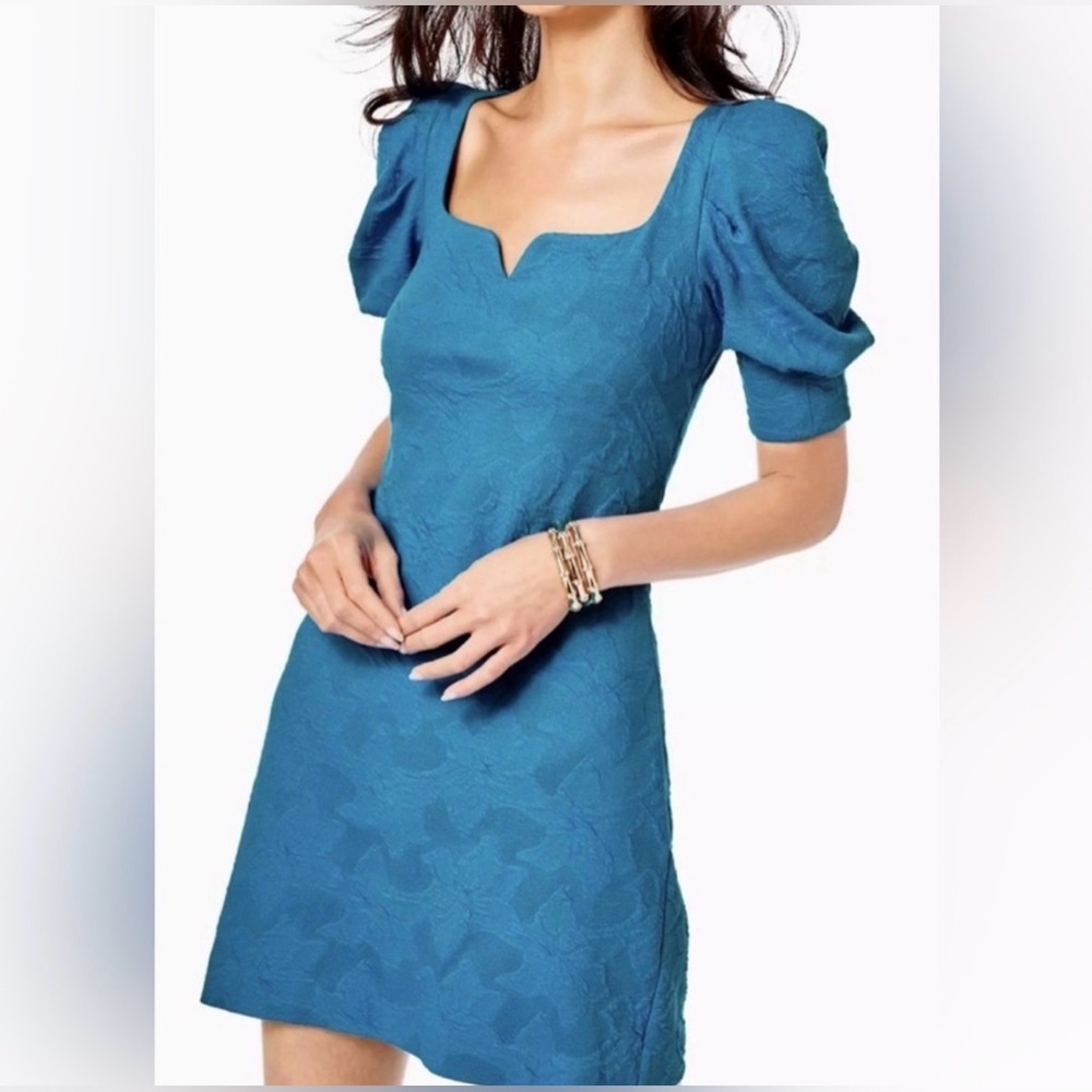 Lilly Pulitzer Teal Square-Notch Puff Sleeve Mini Dress - Never Worn. Size L
